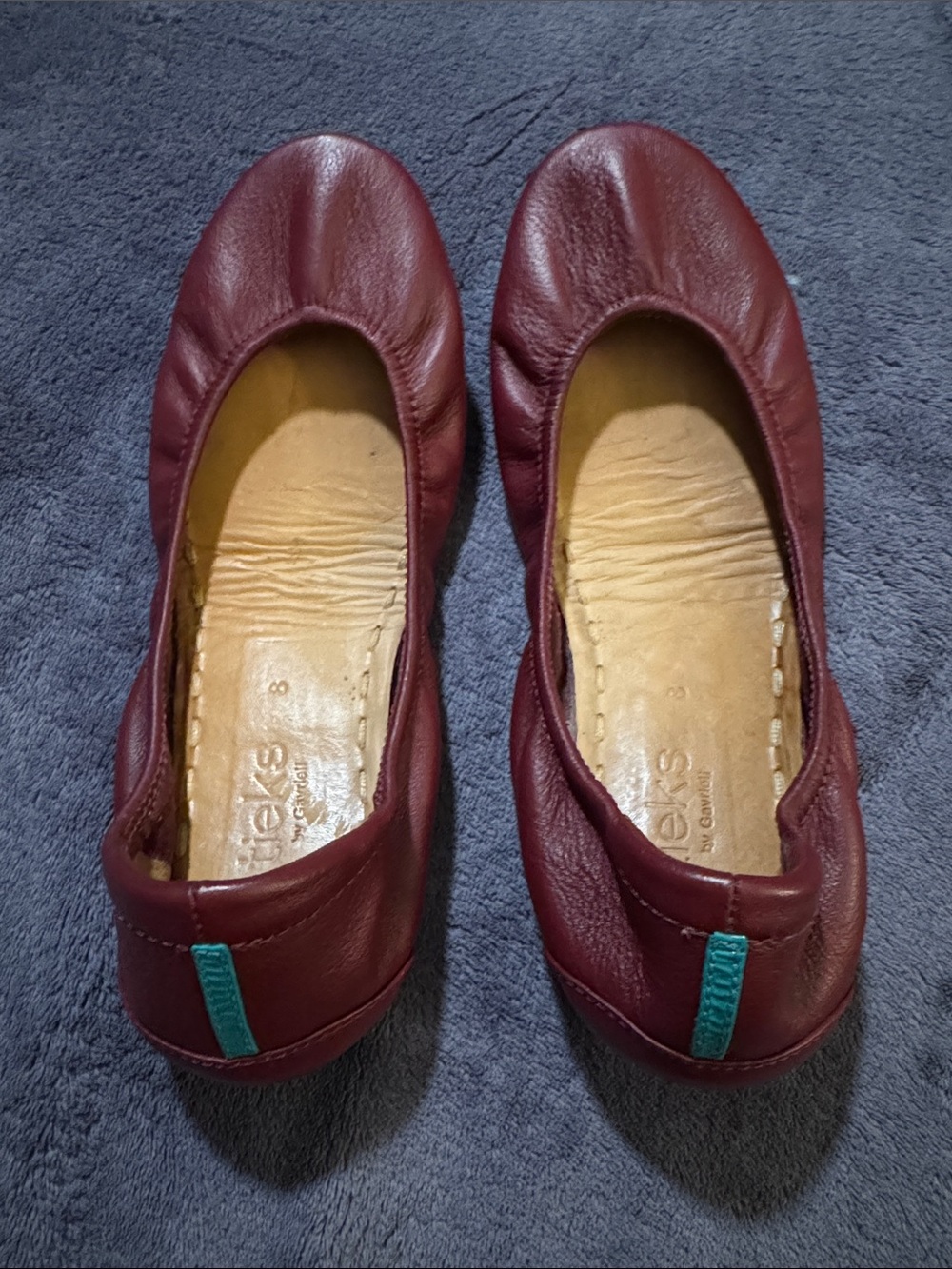SAS Burgundy Leather Slip-On Ballet Flats with Teal Accent